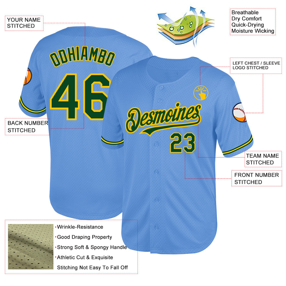 Custom Light Blue Green-Yellow Mesh Authentic Throwback Baseball Jersey - Sky-Custom