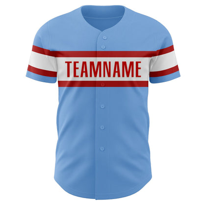 Custom Light Blue Red-White Authentic Baseball Jersey - Sky-Custom