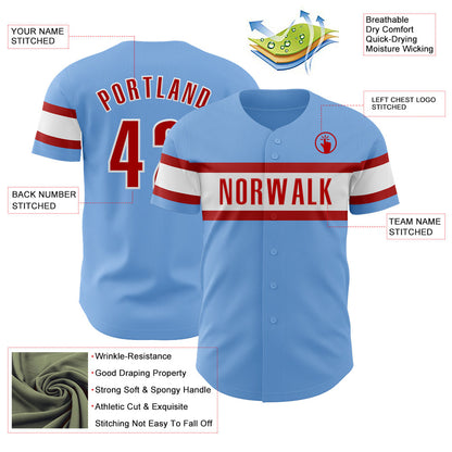 Custom Light Blue Red-White Authentic Baseball Jersey - Sky-Custom