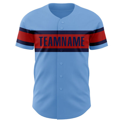 Custom Light Blue Red-Navy Authentic Baseball Jersey - Sky-Custom