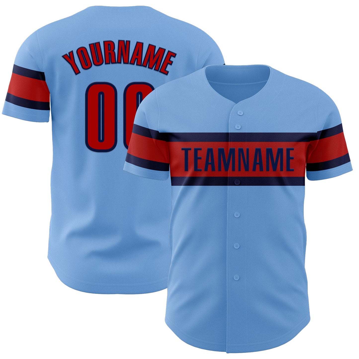 Custom Light Blue Red-Navy Authentic Baseball Jersey - Sky-Custom