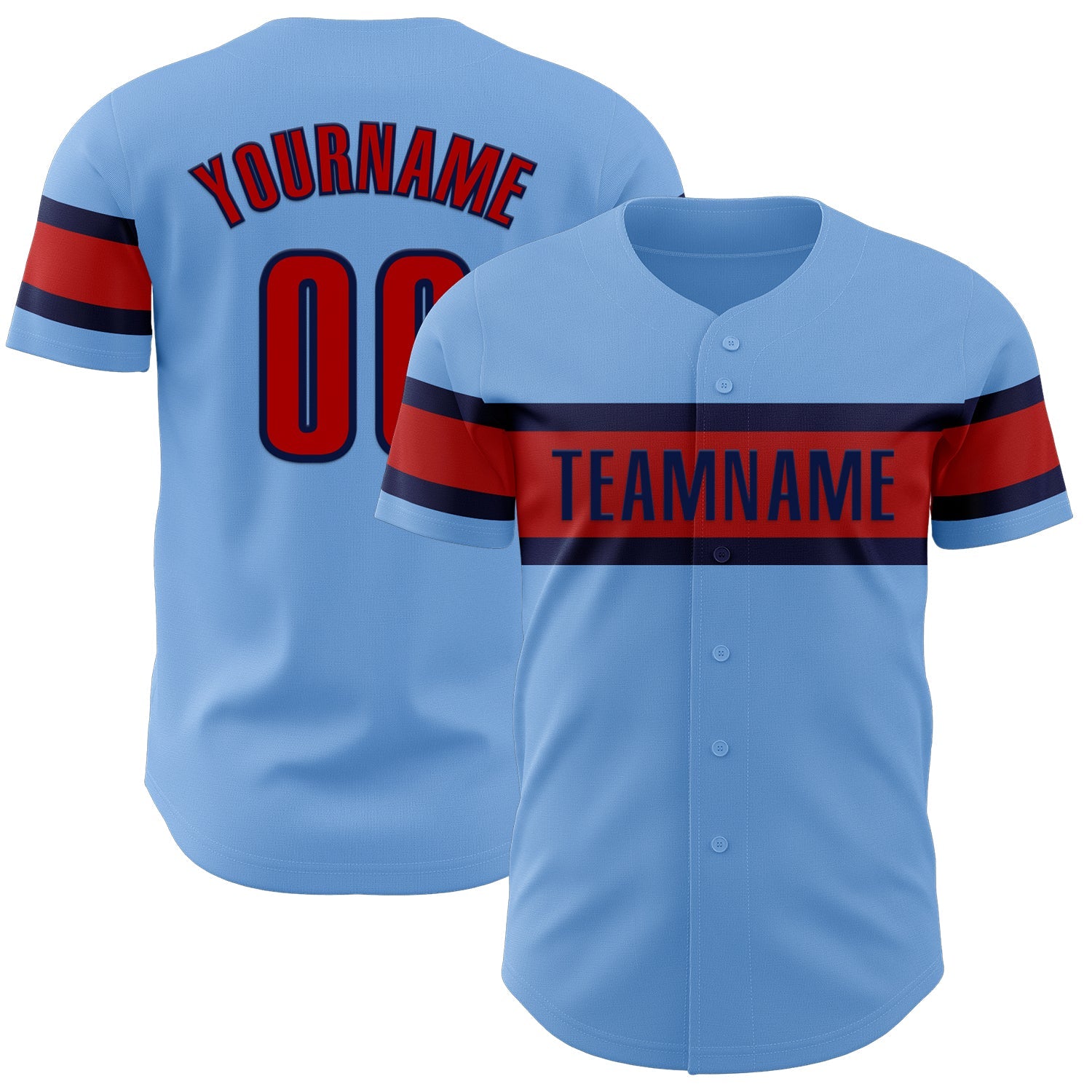 Custom Light Blue Red-Navy Authentic Baseball Jersey - Sky-Custom