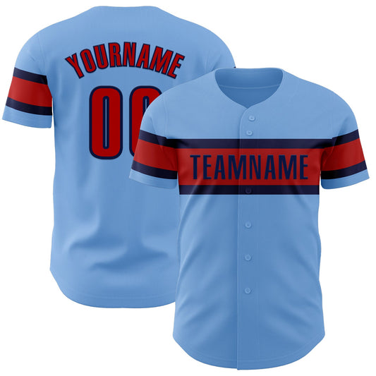 Custom Light Blue Red-Navy Authentic Baseball Jersey - Sky-Custom