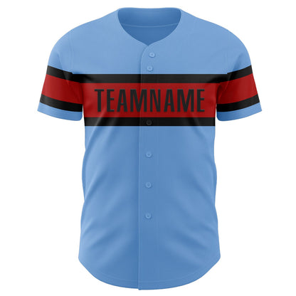 Custom Light Blue Red-Black Authentic Baseball Jersey - Sky-Custom