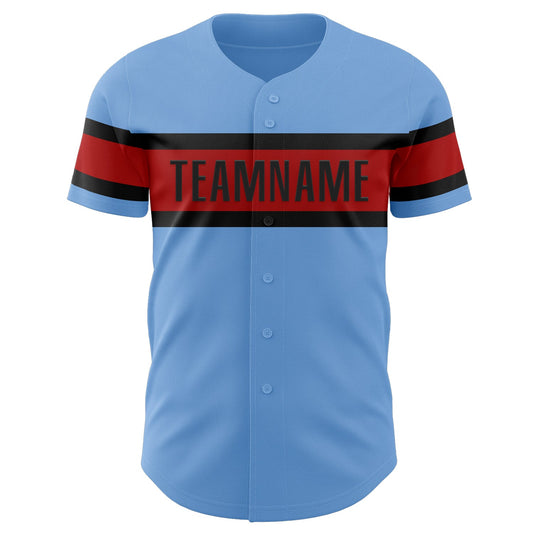Custom Light Blue Red-Black Authentic Baseball Jersey - Sky-Custom