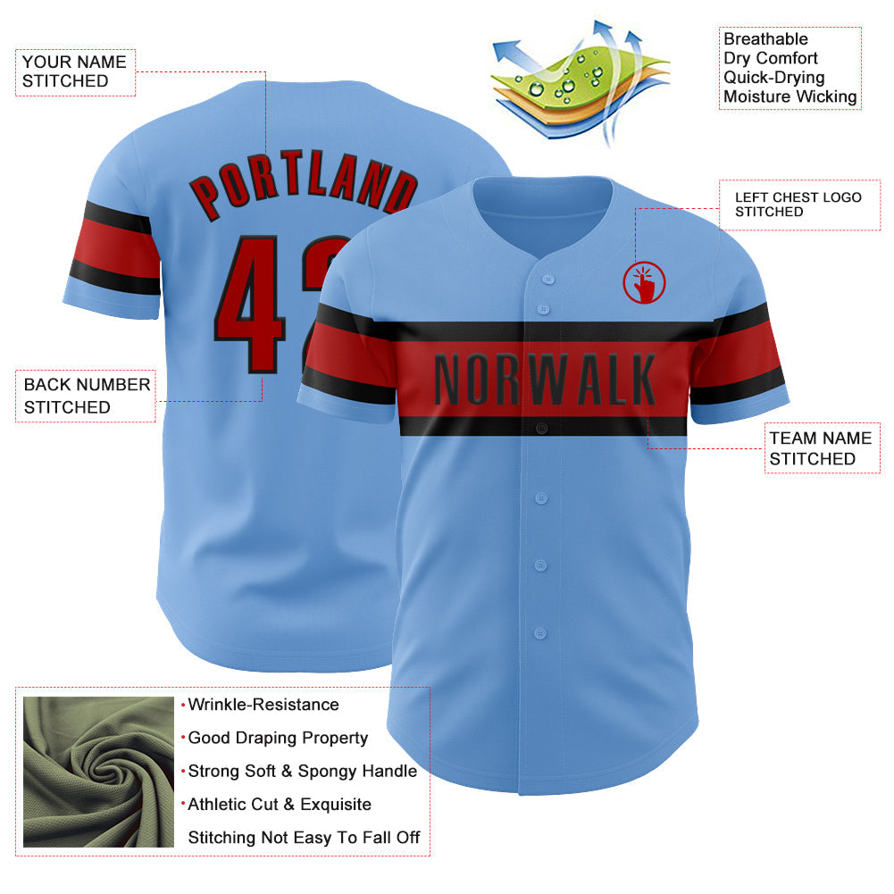 Custom Light Blue Red-Black Authentic Baseball Jersey - Sky-Custom