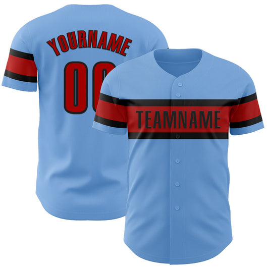 Custom Light Blue Red-Black Authentic Baseball Jersey - Sky-Custom