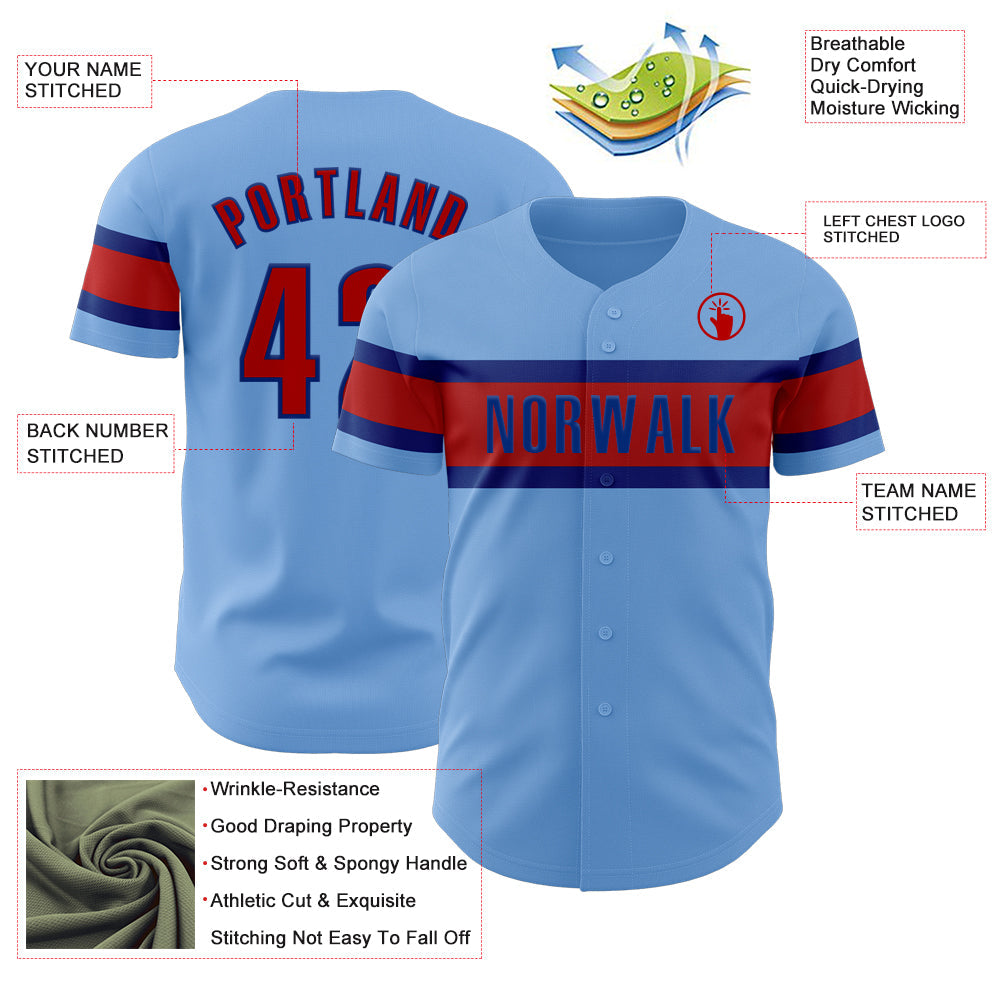 Custom Light Blue Red-Royal Authentic Baseball Jersey - Sky-Custom