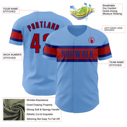 Custom Light Blue Red-Royal Authentic Baseball Jersey - Sky-Custom