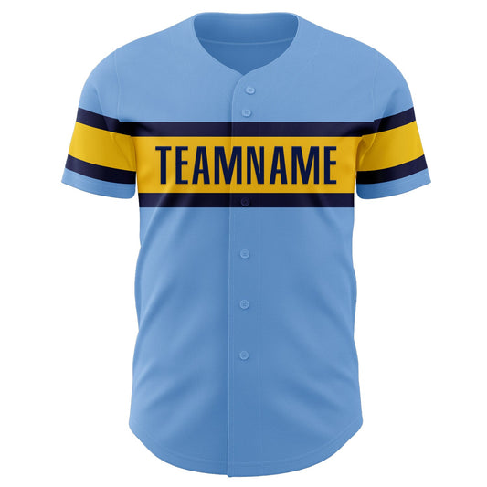 Custom Light Blue Yellow-Navy Authentic Baseball Jersey - Sky-Custom
