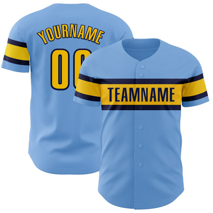 Custom Light Blue Yellow-Navy Authentic Baseball Jersey - Sky-Custom