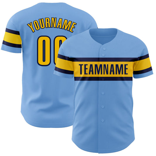 Custom Light Blue Yellow-Navy Authentic Baseball Jersey - Sky-Custom