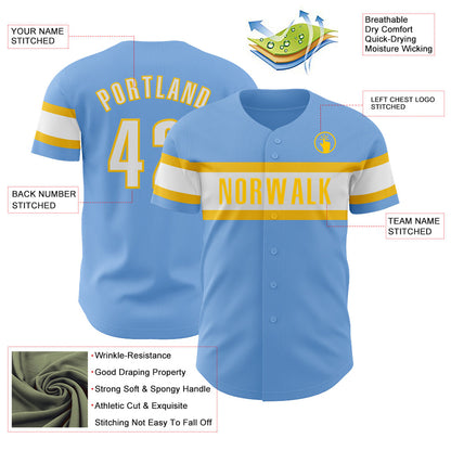 Custom Light Blue White-Yellow Authentic Baseball Jersey - Sky-Custom