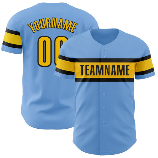 Custom Light Blue Yellow-Black Authentic Baseball Jersey - Sky-Custom