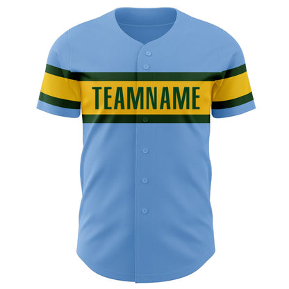 Custom Light Blue Green-Yellow Authentic Baseball Jersey - Sky-Custom