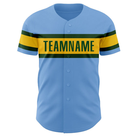 Custom Light Blue Green-Yellow Authentic Baseball Jersey - Sky-Custom