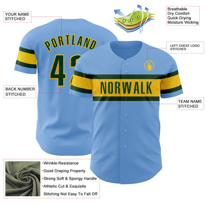 Custom Light Blue Green-Yellow Authentic Baseball Jersey - Sky-Custom