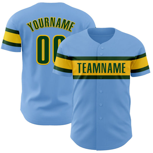 Custom Light Blue Green-Yellow Authentic Baseball Jersey - Sky-Custom