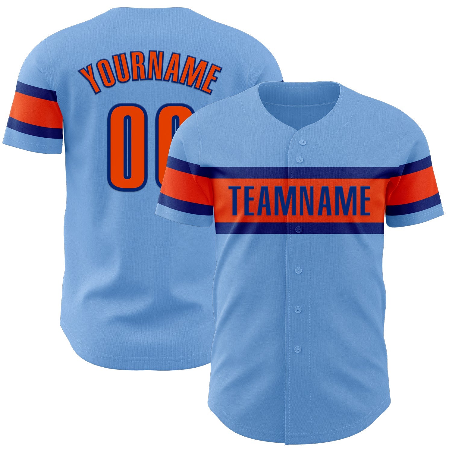 Custom Light Blue Orange-Royal Authentic Baseball Jersey - Sky-Custom