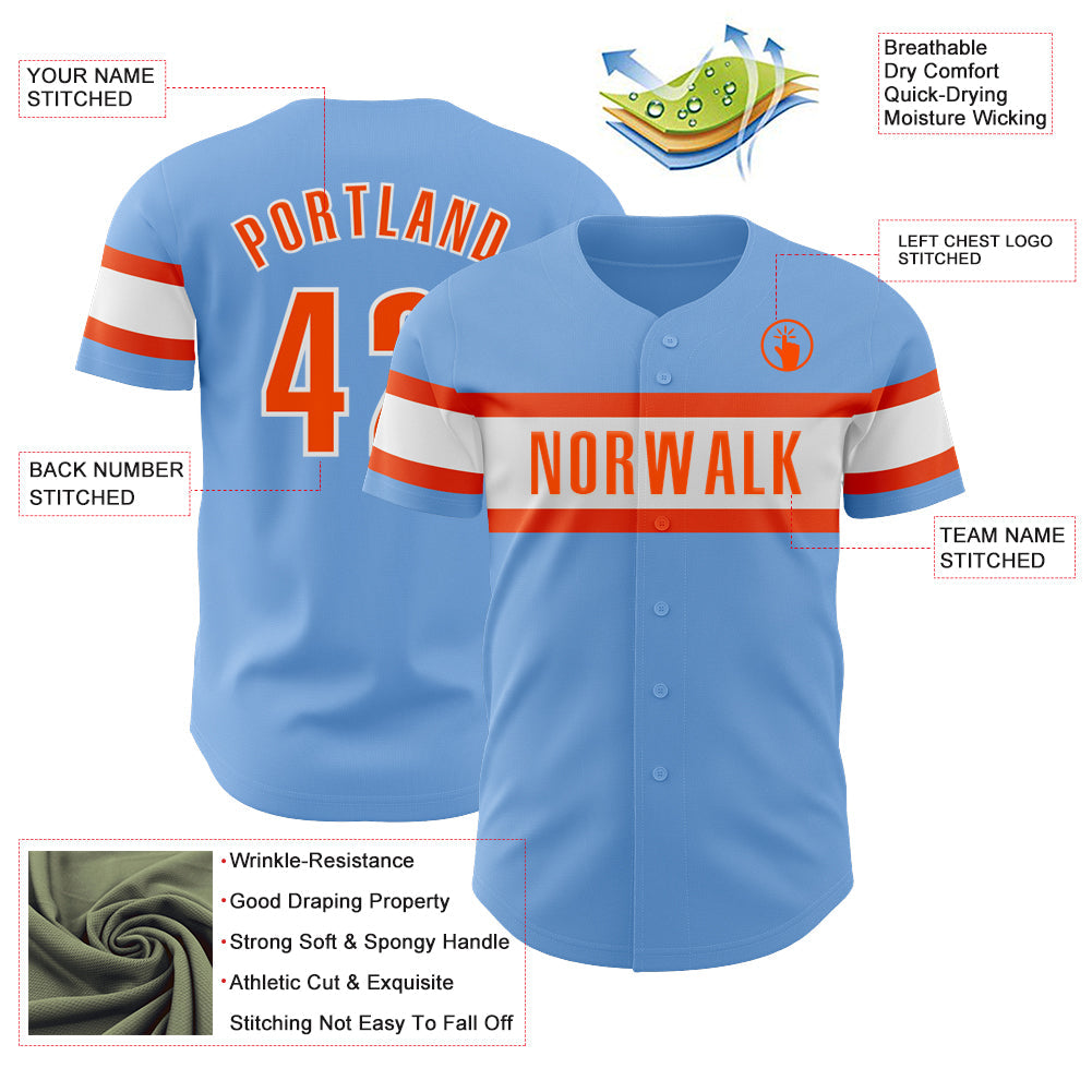 Custom Light Blue Orange-White Authentic Baseball Jersey - Sky-Custom