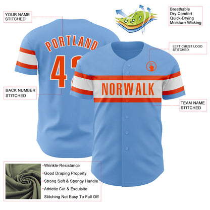 Custom Light Blue Orange-White Authentic Baseball Jersey - Sky-Custom