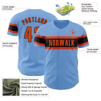 Custom Light Blue Orange-Black Authentic Baseball Jersey - Sky-Custom