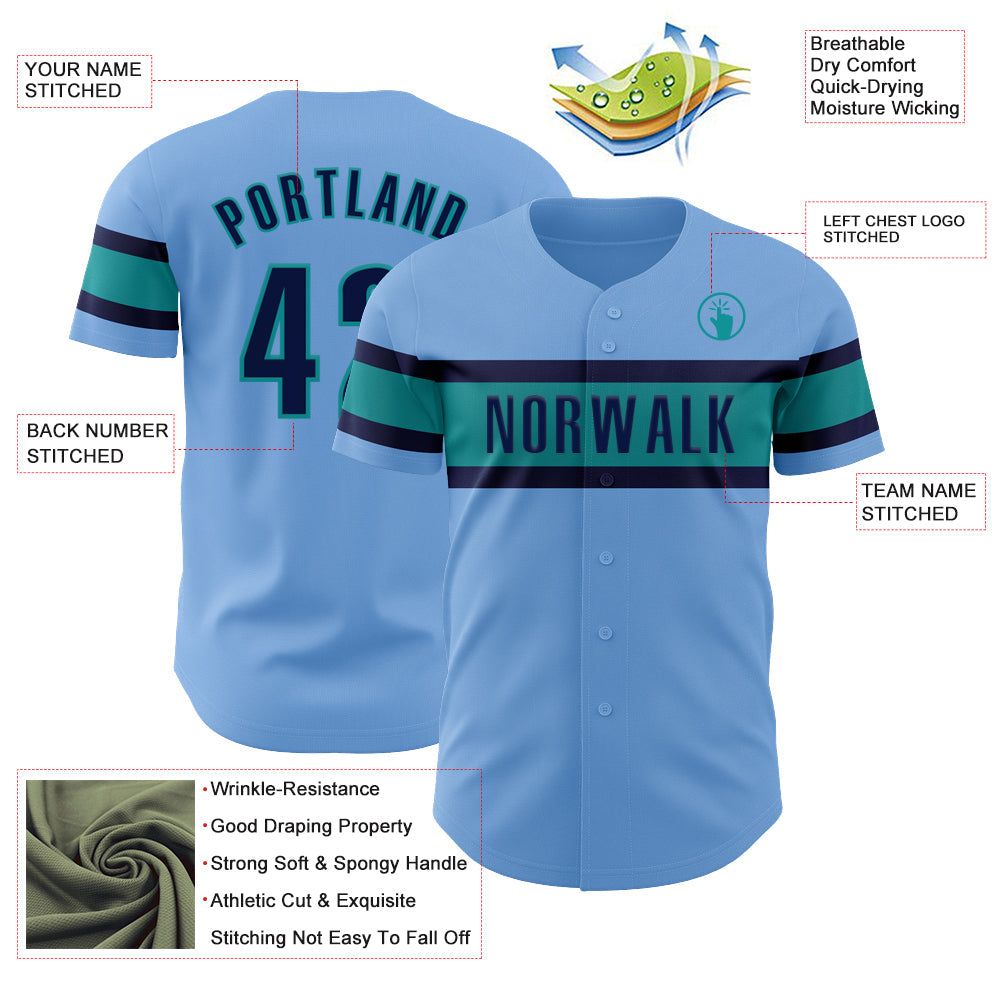 Custom Light Blue Navy-Teal Authentic Baseball Jersey - Sky-Custom