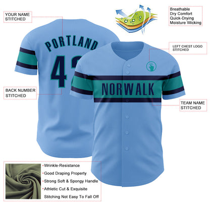 Custom Light Blue Navy-Teal Authentic Baseball Jersey - Sky-Custom