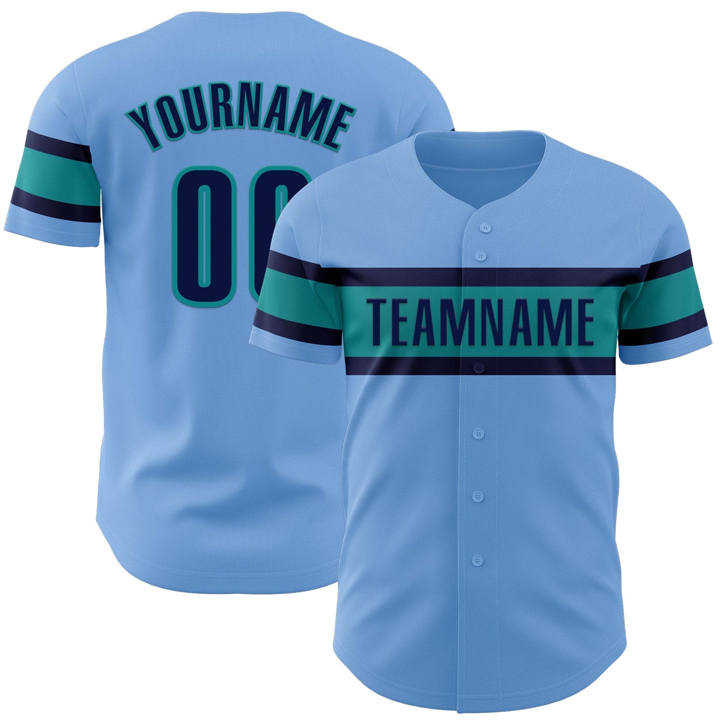 Custom Light Blue Navy-Teal Authentic Baseball Jersey - Sky-Custom