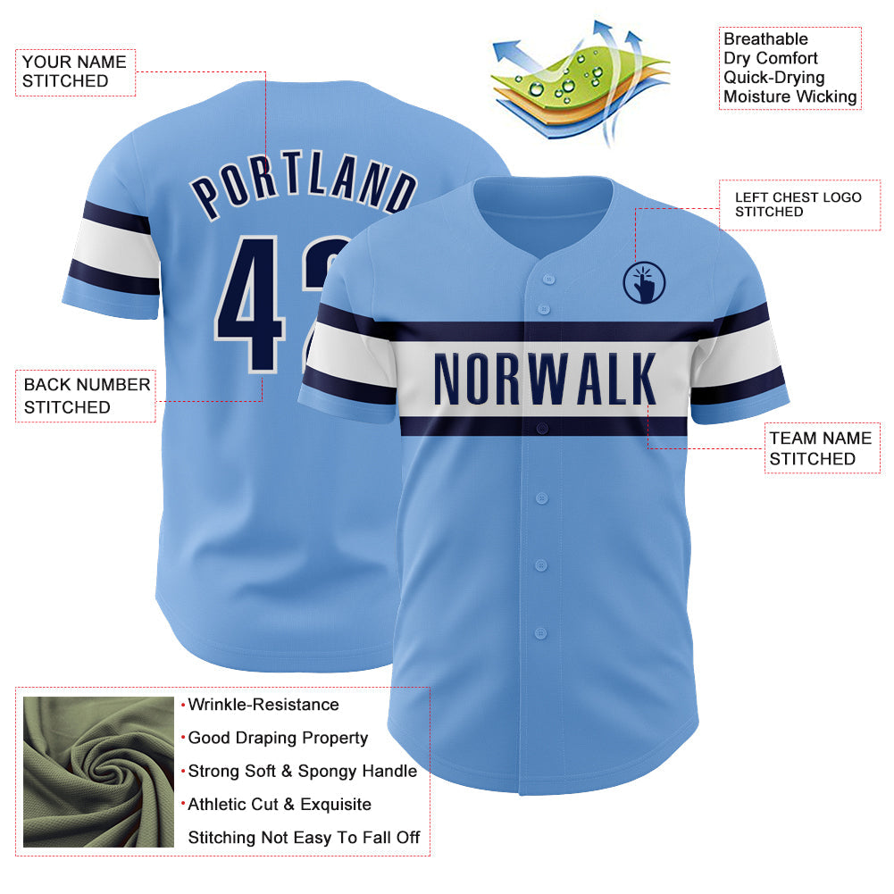 Custom Light Blue Navy-White Authentic Baseball Jersey - Sky-Custom