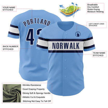 Custom Light Blue Navy-White Authentic Baseball Jersey - Sky-Custom