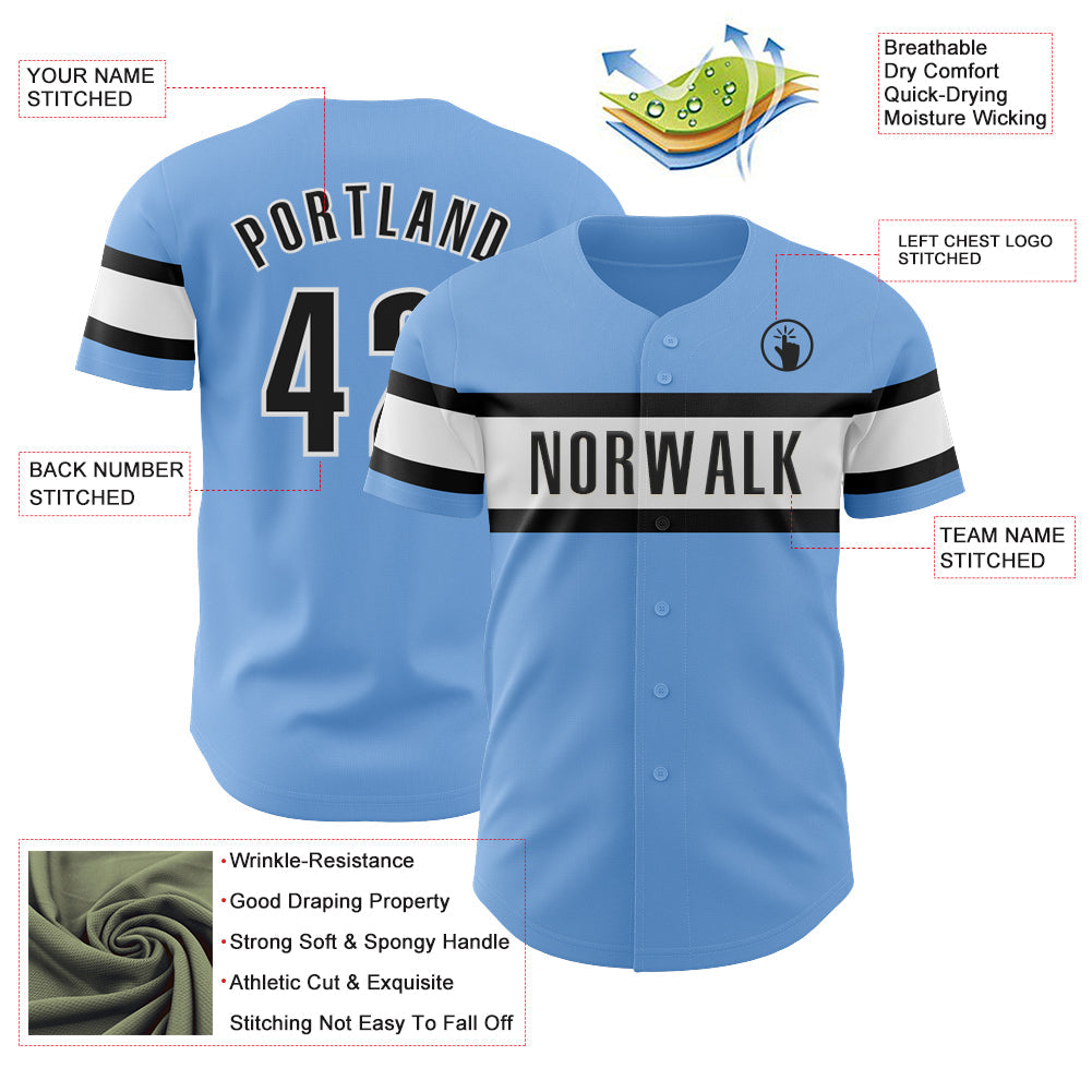 Custom Light Blue Black-White Authentic Baseball Jersey - Sky-Custom