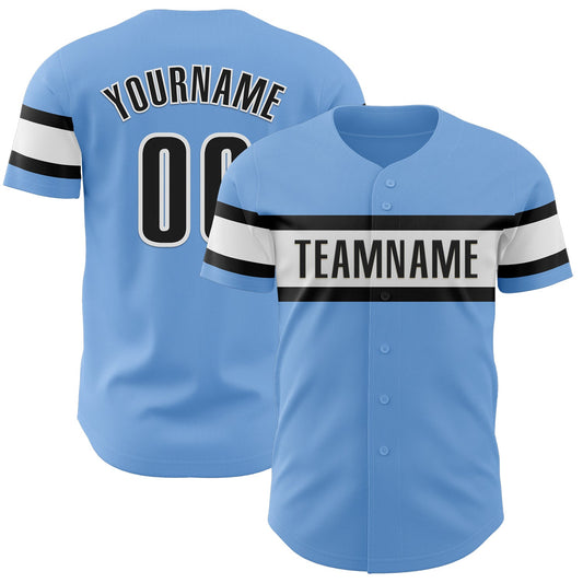 Custom Light Blue Black-White Authentic Baseball Jersey - Sky-Custom