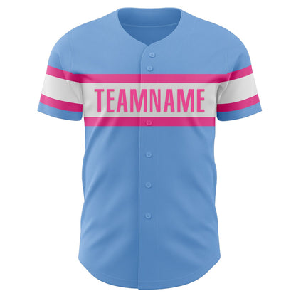 Custom Light Blue Pink-White Authentic Baseball Jersey - Sky-Custom