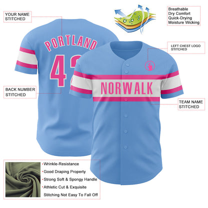 Custom Light Blue Pink-White Authentic Baseball Jersey - Sky-Custom