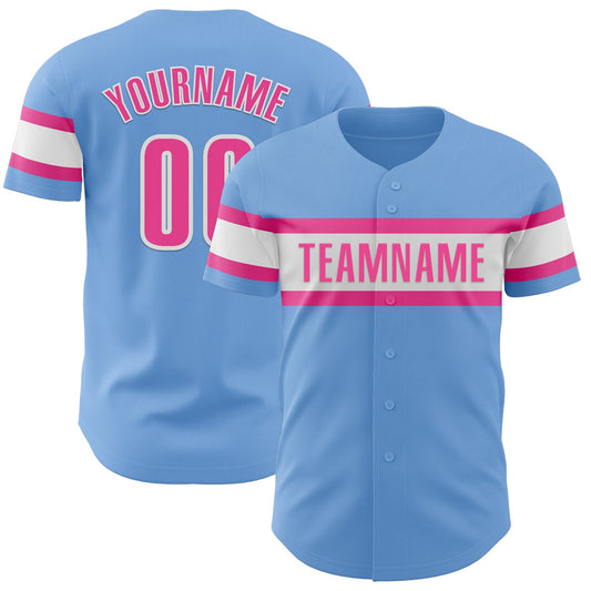 Custom Light Blue Pink-White Authentic Baseball Jersey - Sky-Custom