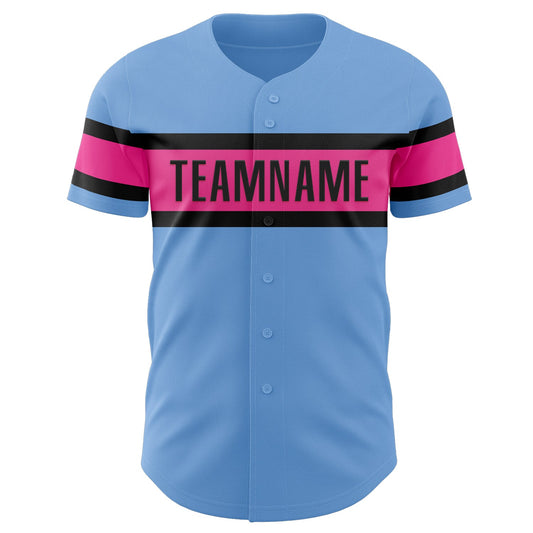 Custom Light Blue Pink-Black Authentic Baseball Jersey - Sky-Custom