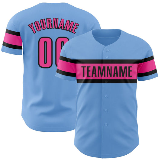 Custom Light Blue Pink-Black Authentic Baseball Jersey - Sky-Custom