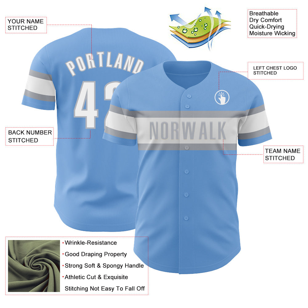 Custom Light Blue White-Gray Authentic Baseball Jersey - Sky-Custom