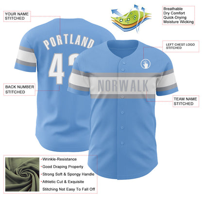 Custom Light Blue White-Gray Authentic Baseball Jersey - Sky-Custom