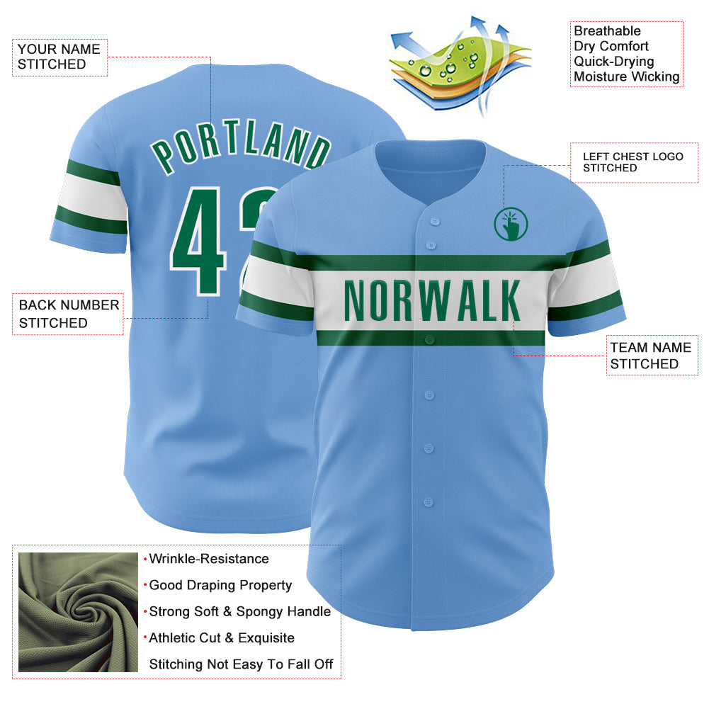 Custom Light Blue Kelly Green-White Authentic Baseball Jersey - Sky-Custom