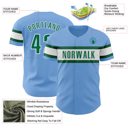 Custom Light Blue Kelly Green-White Authentic Baseball Jersey - Sky-Custom