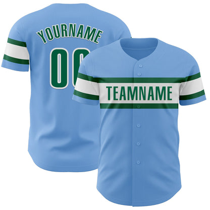 Custom Light Blue Kelly Green-White Authentic Baseball Jersey - Sky-Custom