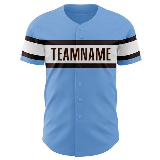 Custom Light Blue Brown-White Authentic Baseball Jersey - Sky-Custom