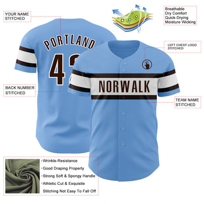 Custom Light Blue Brown-White Authentic Baseball Jersey - Sky-Custom