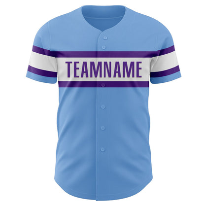 Custom Light Blue Purple-White Authentic Baseball Jersey - Sky-Custom