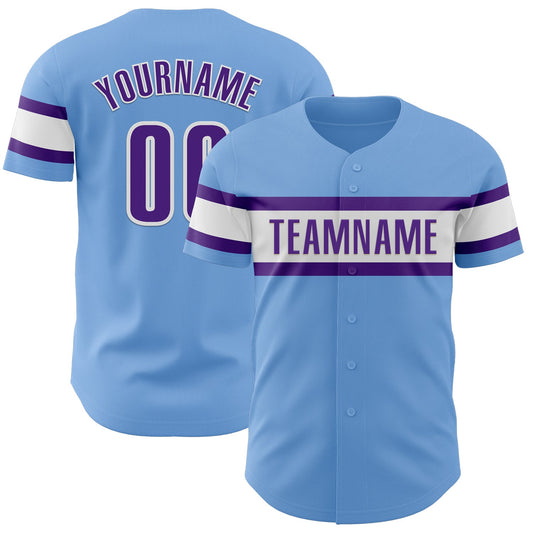 Custom Light Blue Purple-White Authentic Baseball Jersey - Sky-Custom