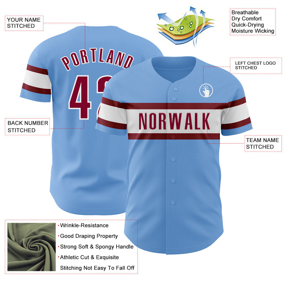 Custom Light Blue Maroon-White Authentic Baseball Jersey - Sky-Custom