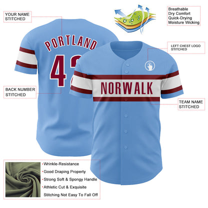 Custom Light Blue Maroon-White Authentic Baseball Jersey - Sky-Custom