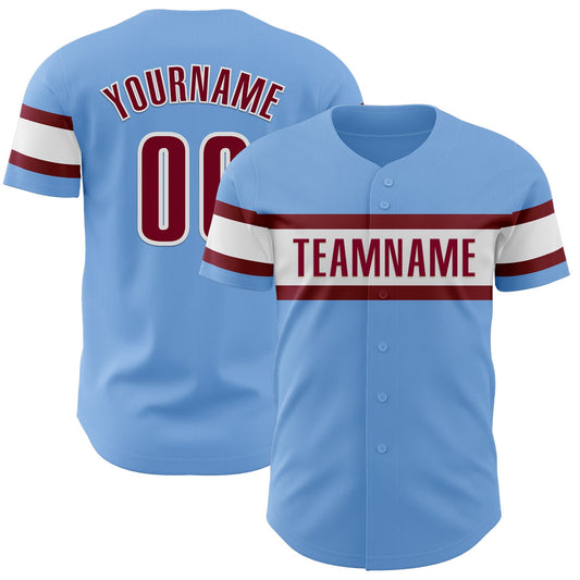 Custom Light Blue Maroon-White Authentic Baseball Jersey - Sky-Custom
